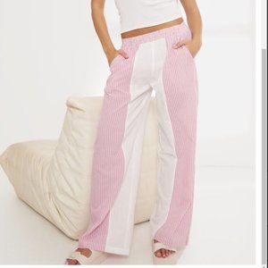 PrettyLittleThingPlus Women Sz 14 Pink Contrast Pinstripe Linen Look Trouser NWT